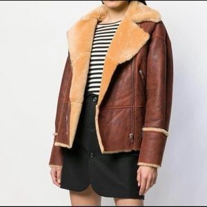 Sandro Brown and Tan Shearling Jacket